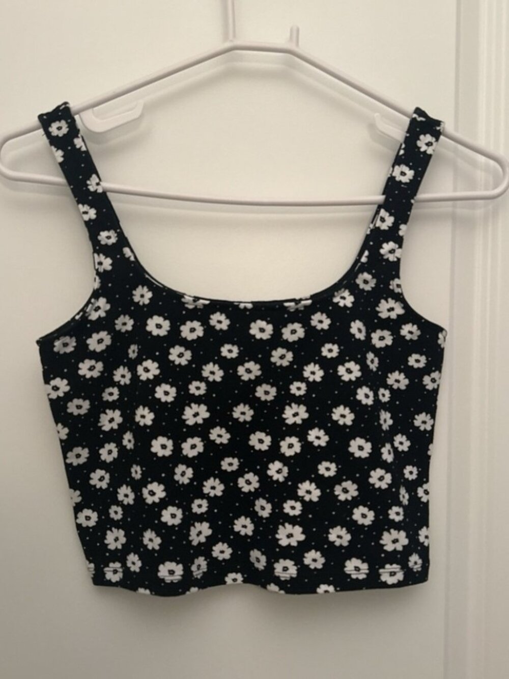Black & White Floral Square-Neck Crop Top